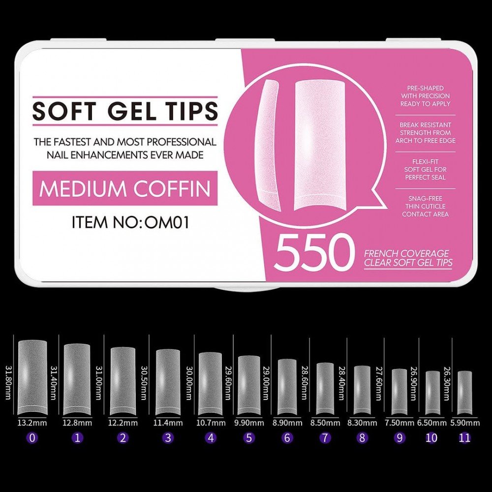 33348-1000x1000-1 Soft Gel Tips Medium Coffin OM01 550Pcs ~ - Image 1