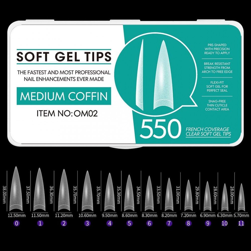 33404-1000x1000-1 Soft Gel Tips Medium Coffin OM02 550Pcs ~ - Image 1