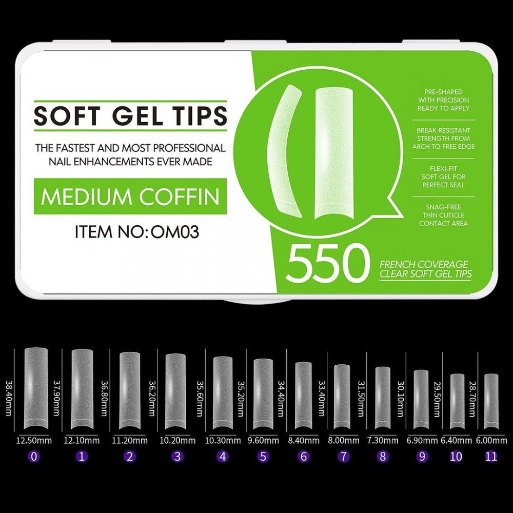 33405-1000x1000-1 Soft Gel Tips Medium Coffin OM03 550Pcs ~ - Image 1