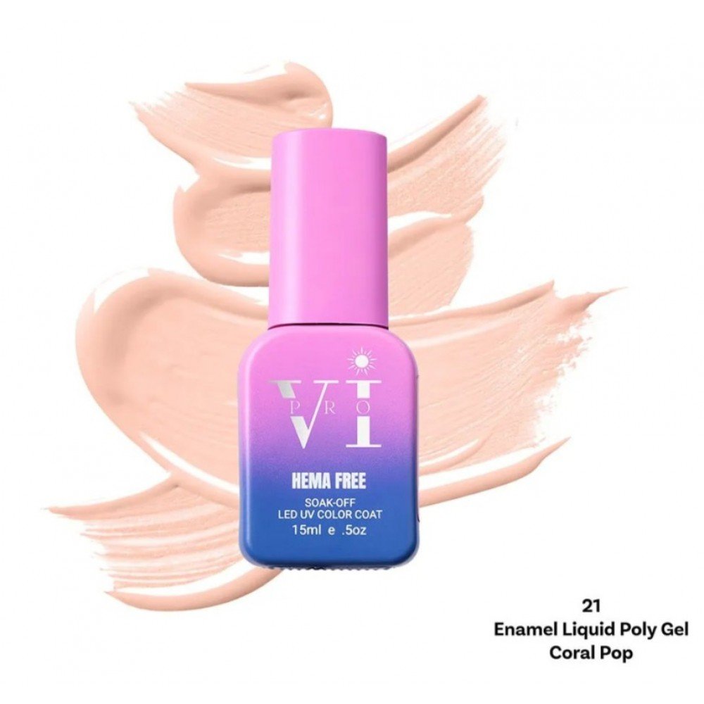 36197-1000x1000-1 Beauty Vi Enamel Liquid Poly Gel Coral Pop 21, 15ml Hema Free - Image 1